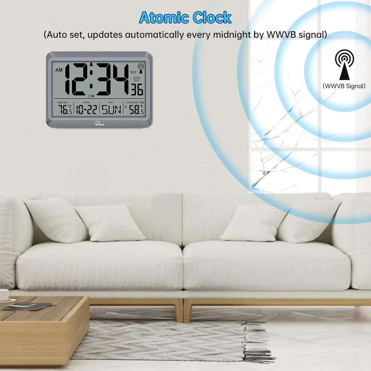 Reloj Atómico Digital con Temperatura y 4 Zonas Horarias