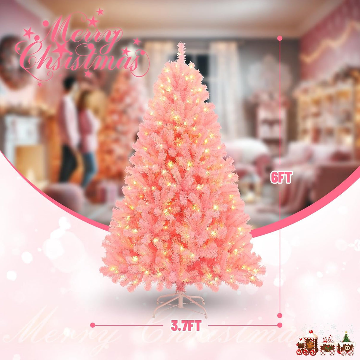 Árbol de Navidad Artificial 6FT con Luces Cálidas, Premium, Modelo 800