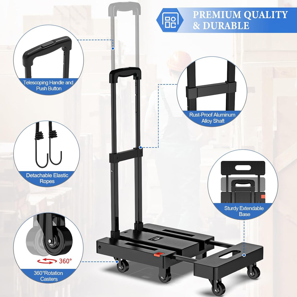 Carretilla Plegable SOYO, 500 lbs, 6 Ruedas, Carga Portátil