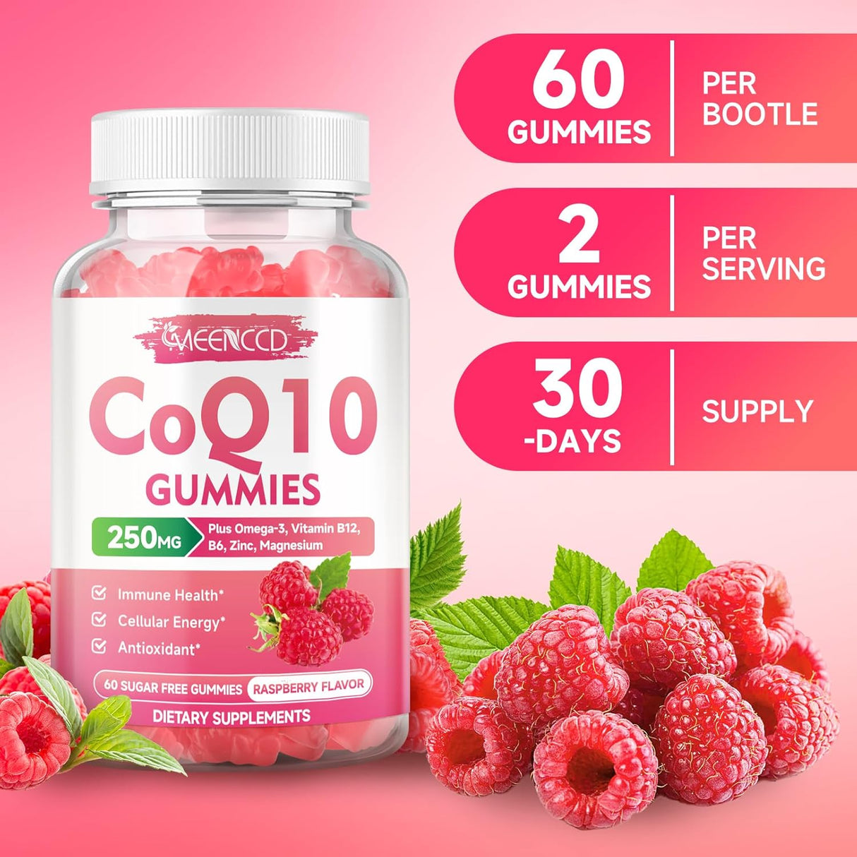Gummies CoQ10 Libre de Azúcar 250mg, Vegan 120 unidades