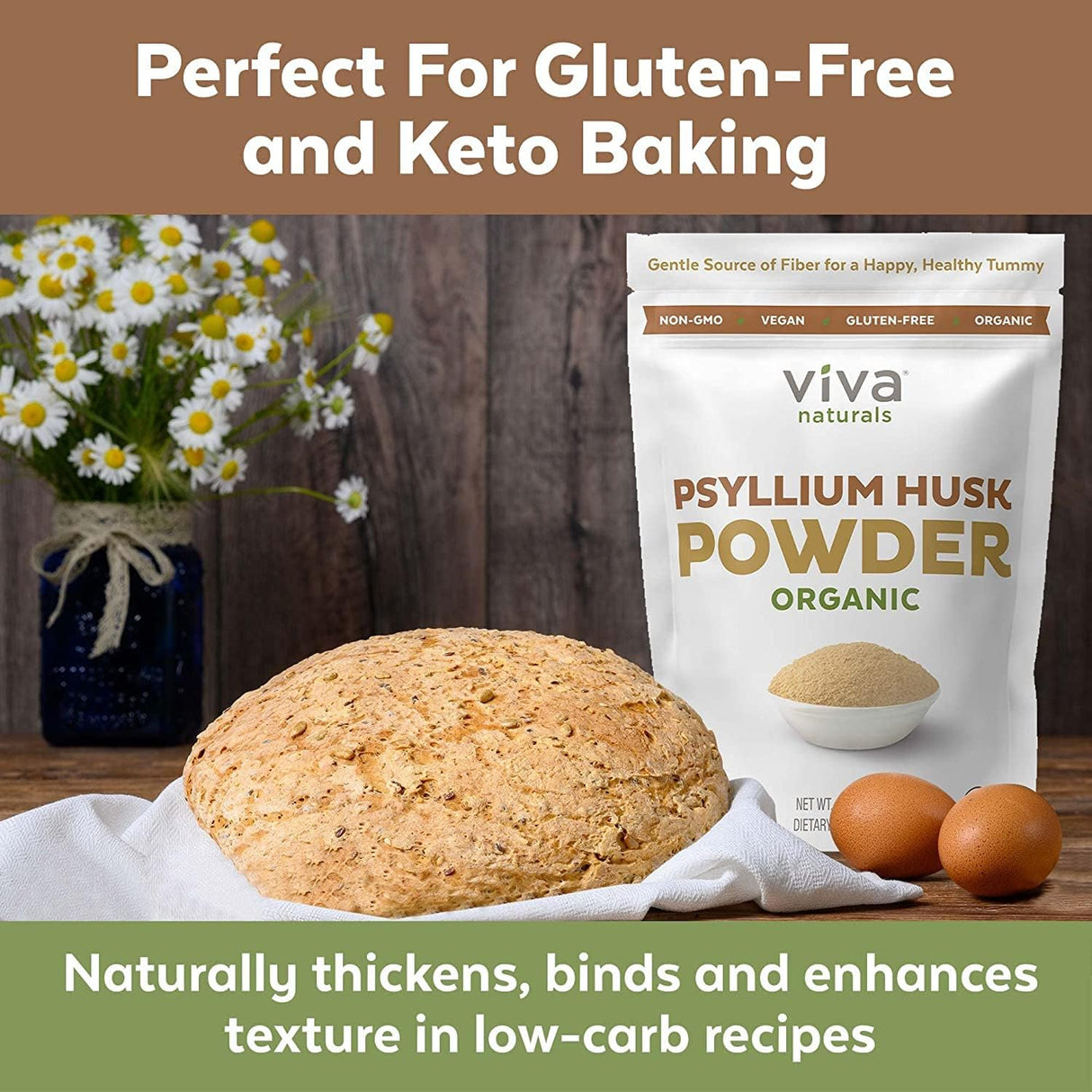 Polvo orgánico de cáscara de psyllium, Viva Naturals 24 onz