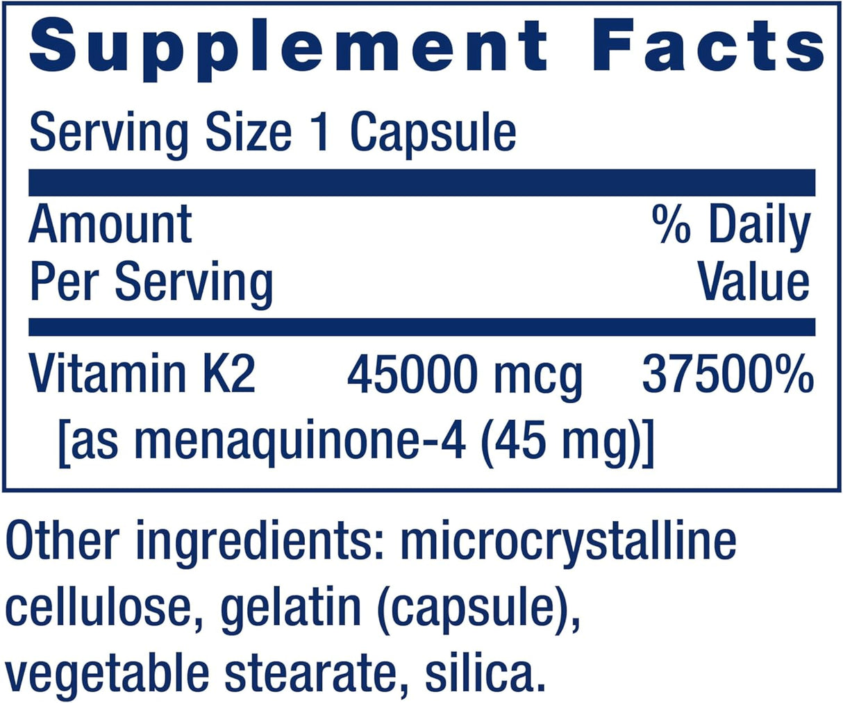 Mega Vitamin K2 Vida Extendida, 45 mg, Hueso Fuerte, 30 cápsulas