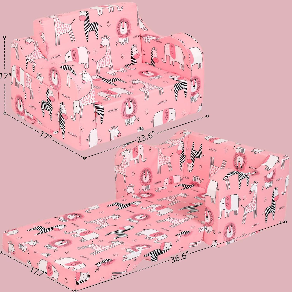 Silla infantil rosa, convertible a cama para niñas y niños
