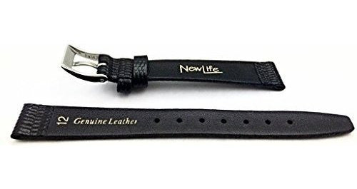 Correa de reloj de cuero genuino negro de 12 mm