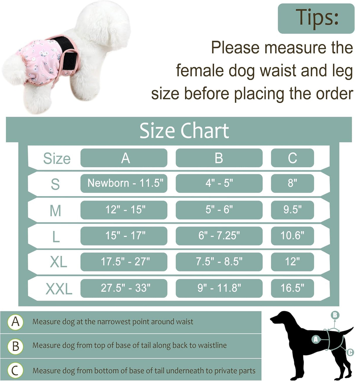 Grecle Pañales para perras – Broches ajustables de flores