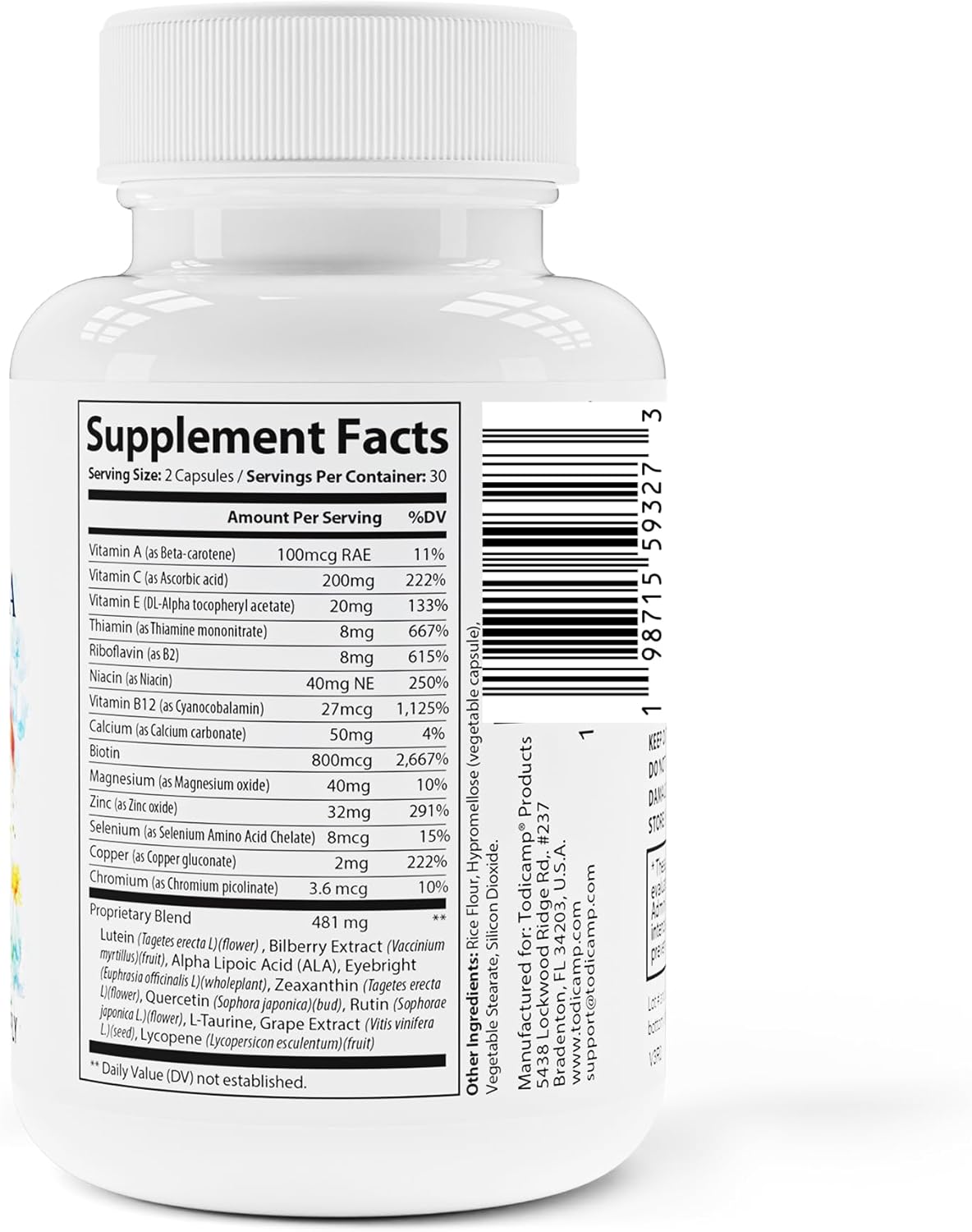 Suplemento de vitaminas para la vista Macular Support, luteína 400mg