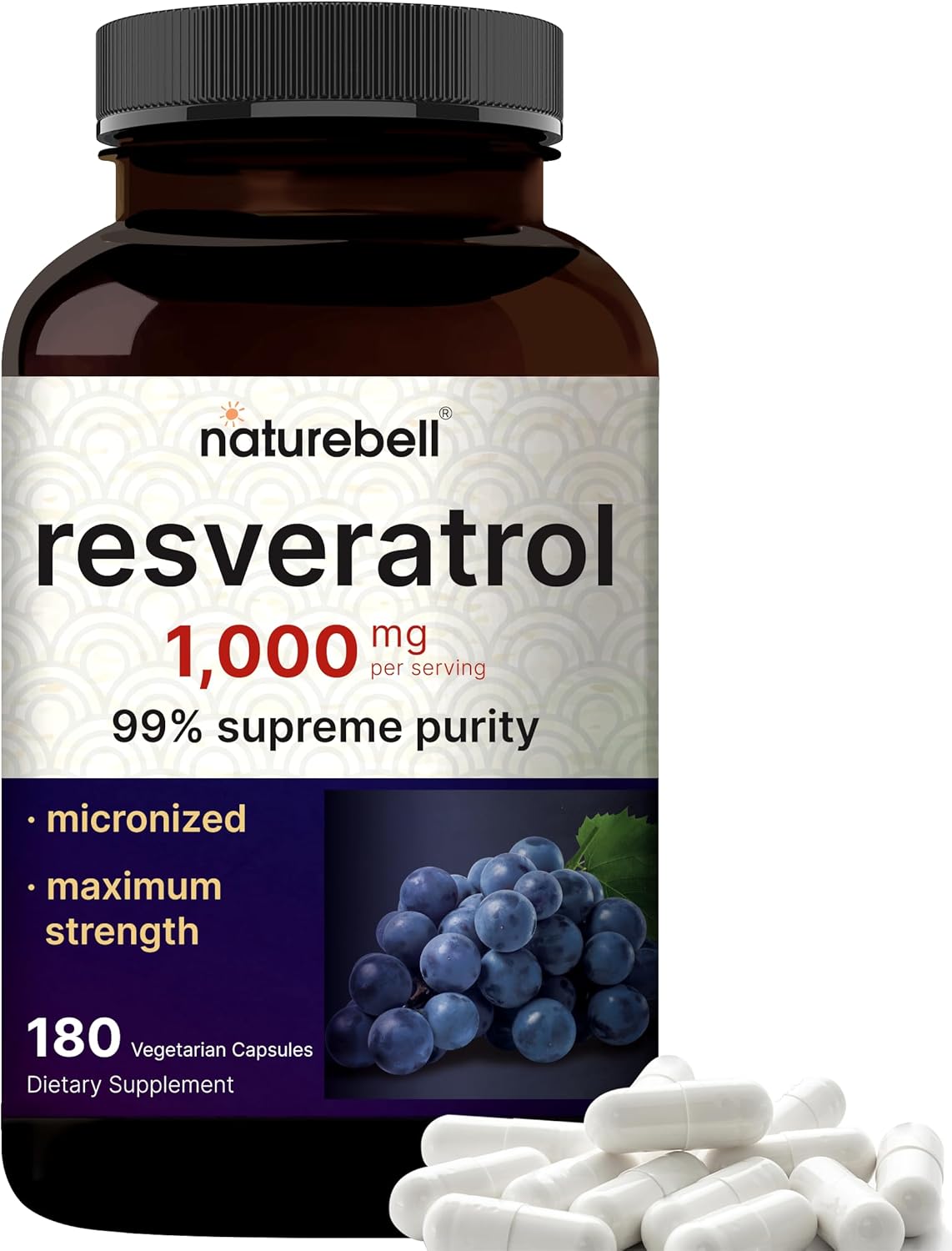 Suplemento de resveratrol de 1000 mg por porción, 180 cápc