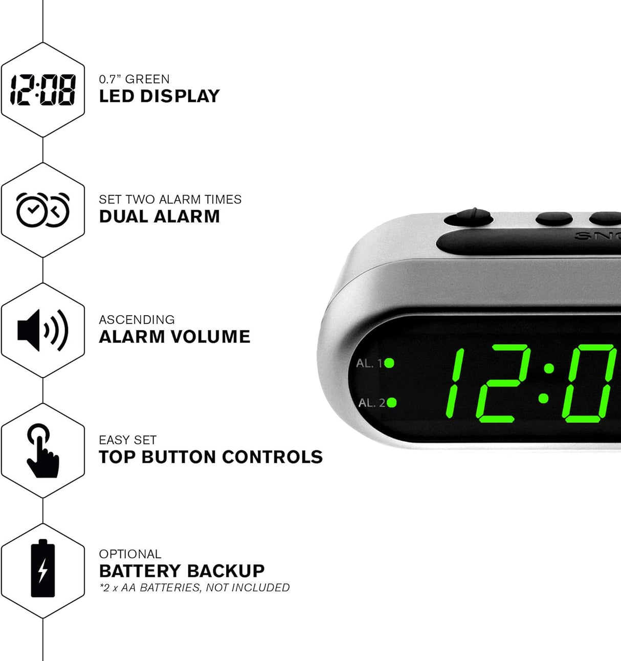 Reloj Despertador Digital con Alarma Ascendente y Doble Alarma