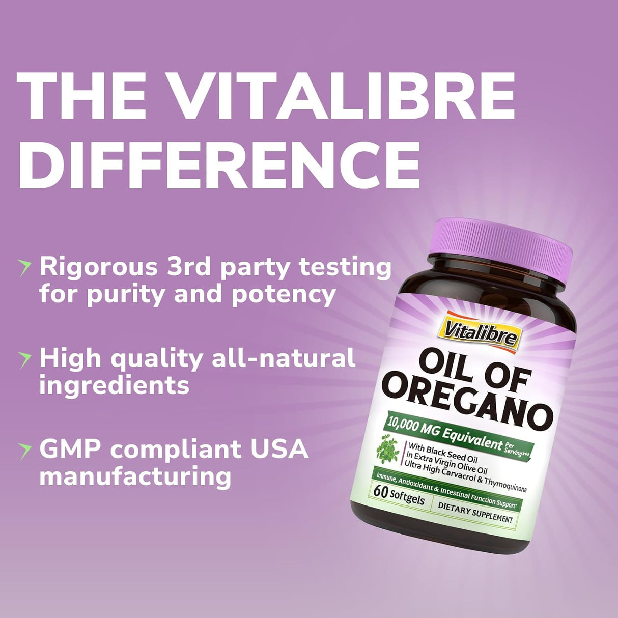 Aceite de Orégano 10000mg con Semilla Negra, 60 cápsulas