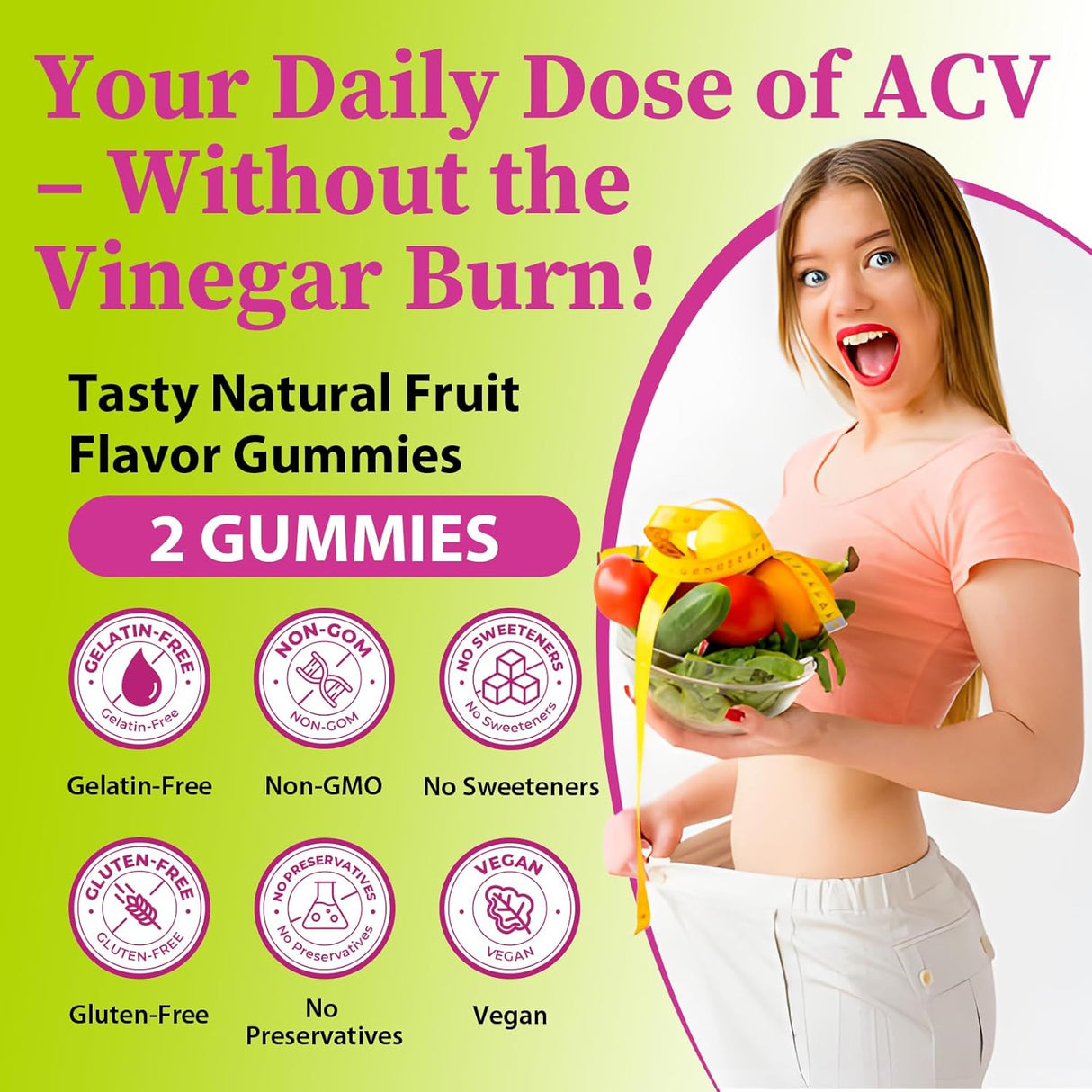 Suplemento para control de apetito, Apple Cider Vinegar, 60 gomitas