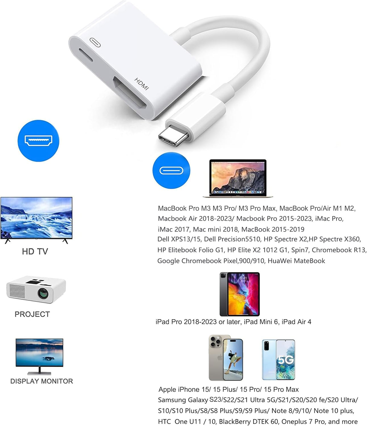 Adaptador USB C a HDMI 4K 60Hz MFi para iPhone 15/16 y más