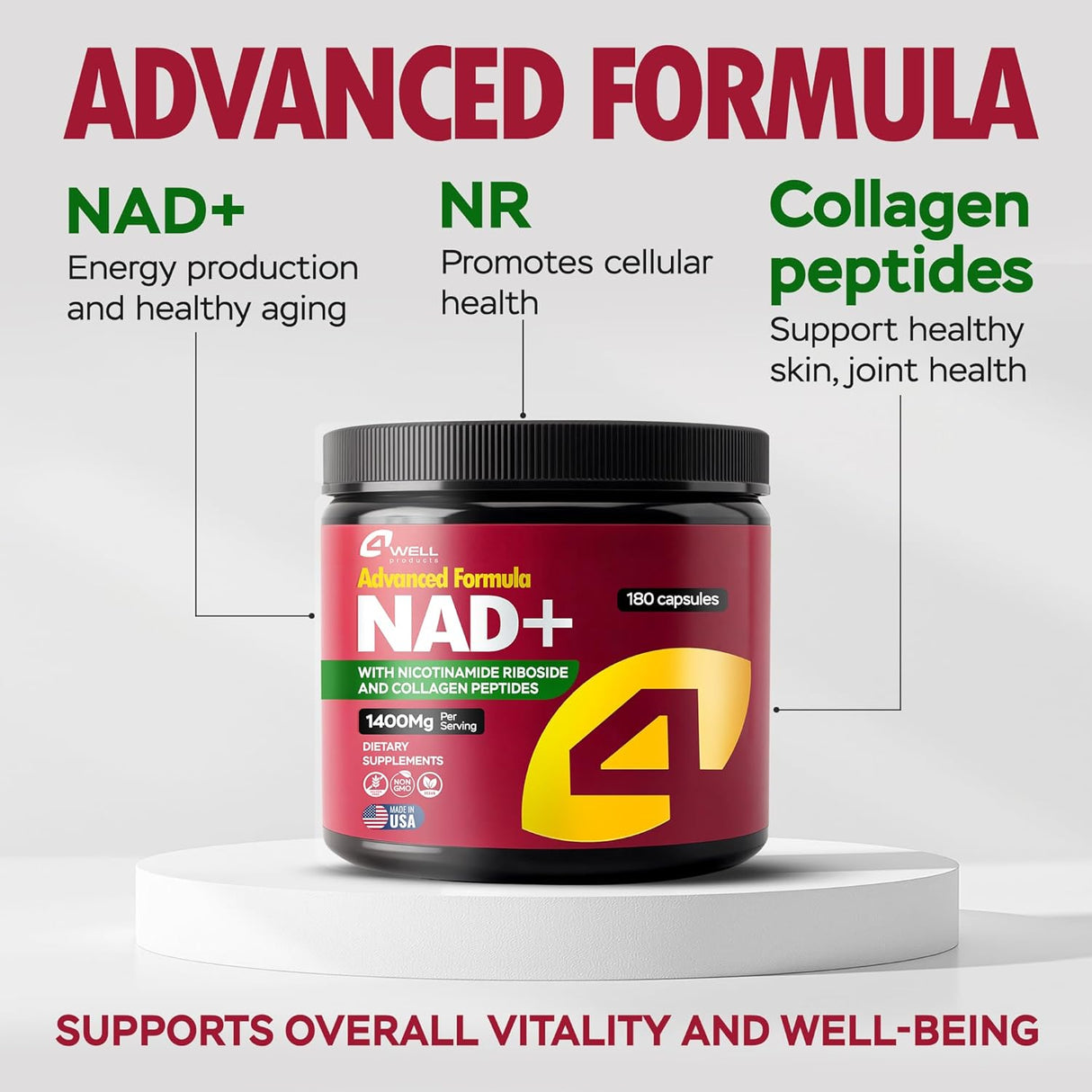 Suplemento NAD 1400mg - Salud Celular y Cognitiva - 180 Caps