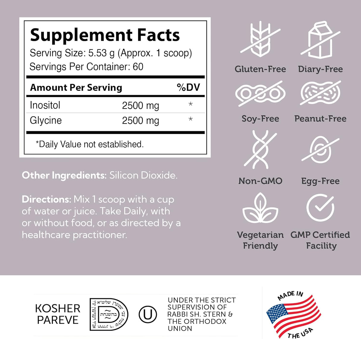 Suplemento en polvo de inositol y glicina equilibrio hormona