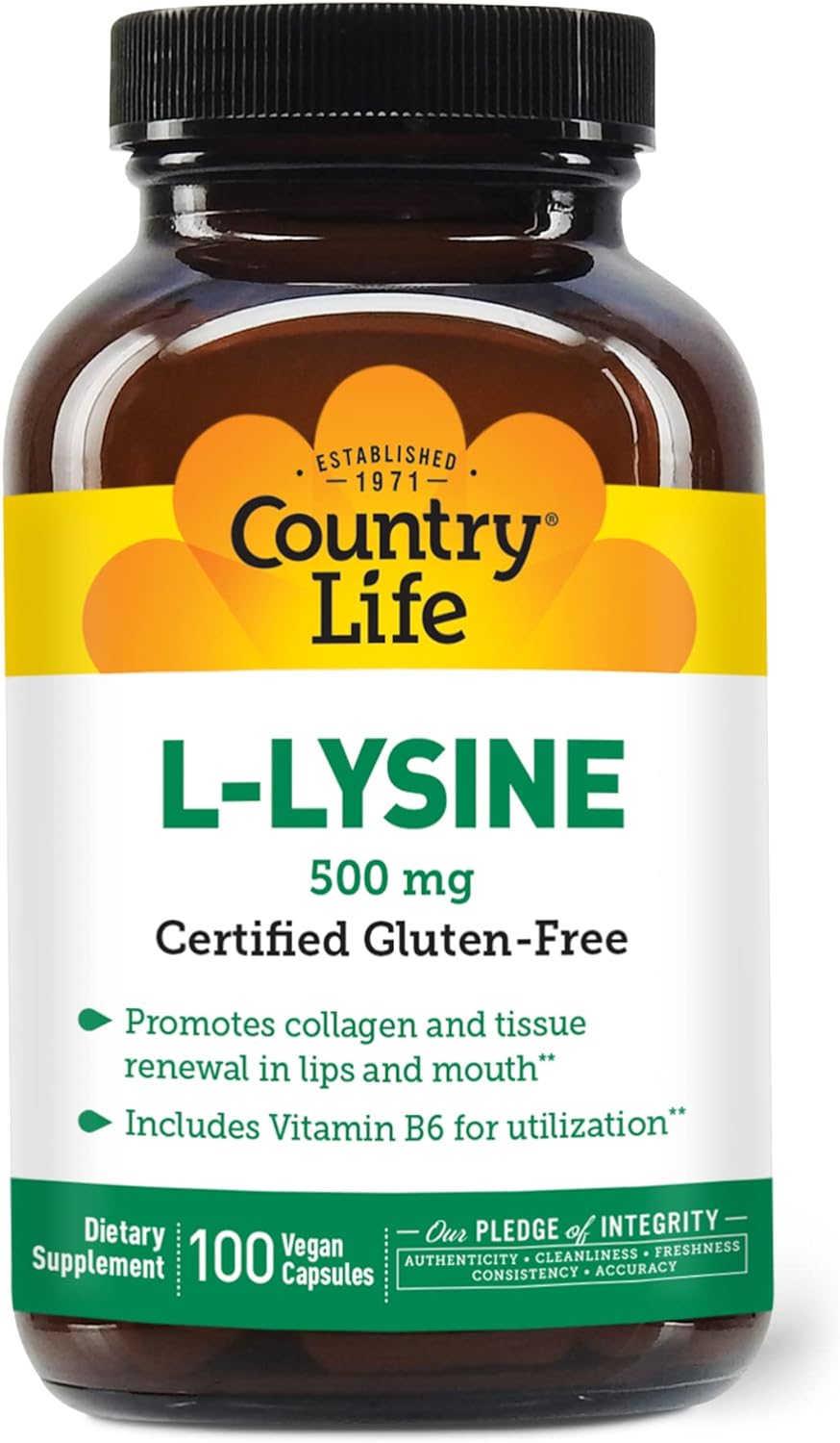 Suplemento Country Life L-Lisina 500mg con B-6 vegano