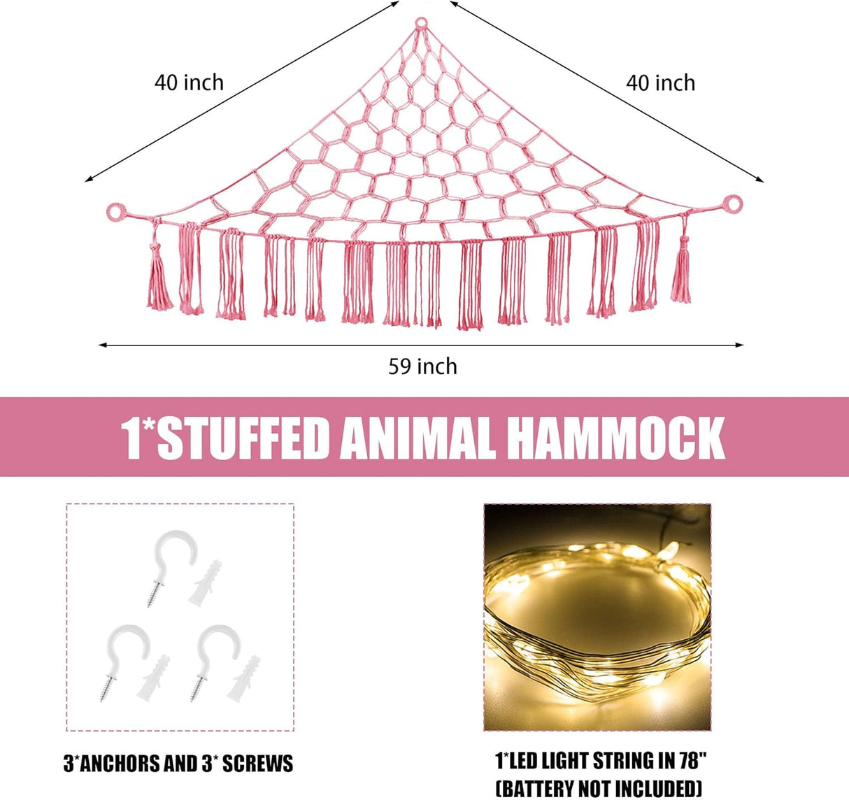 Hamaca para Peluches con Luz LED, Almacenamiento para Niños