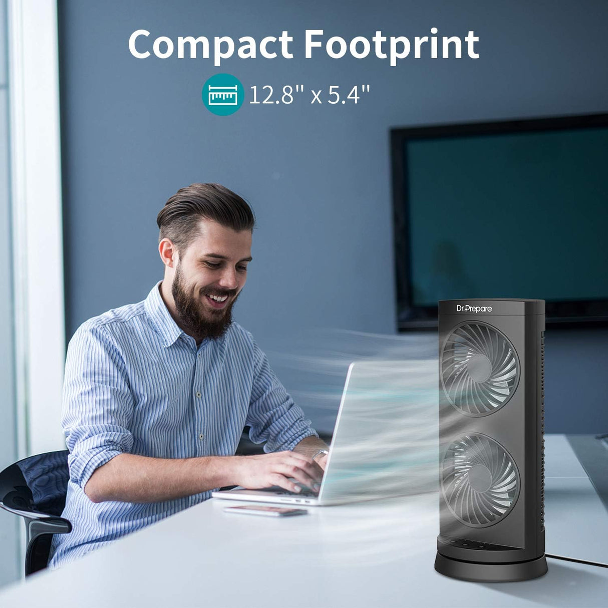 Ventilador Oscilante Portátil 3 Velocidades, 110° Oscilación