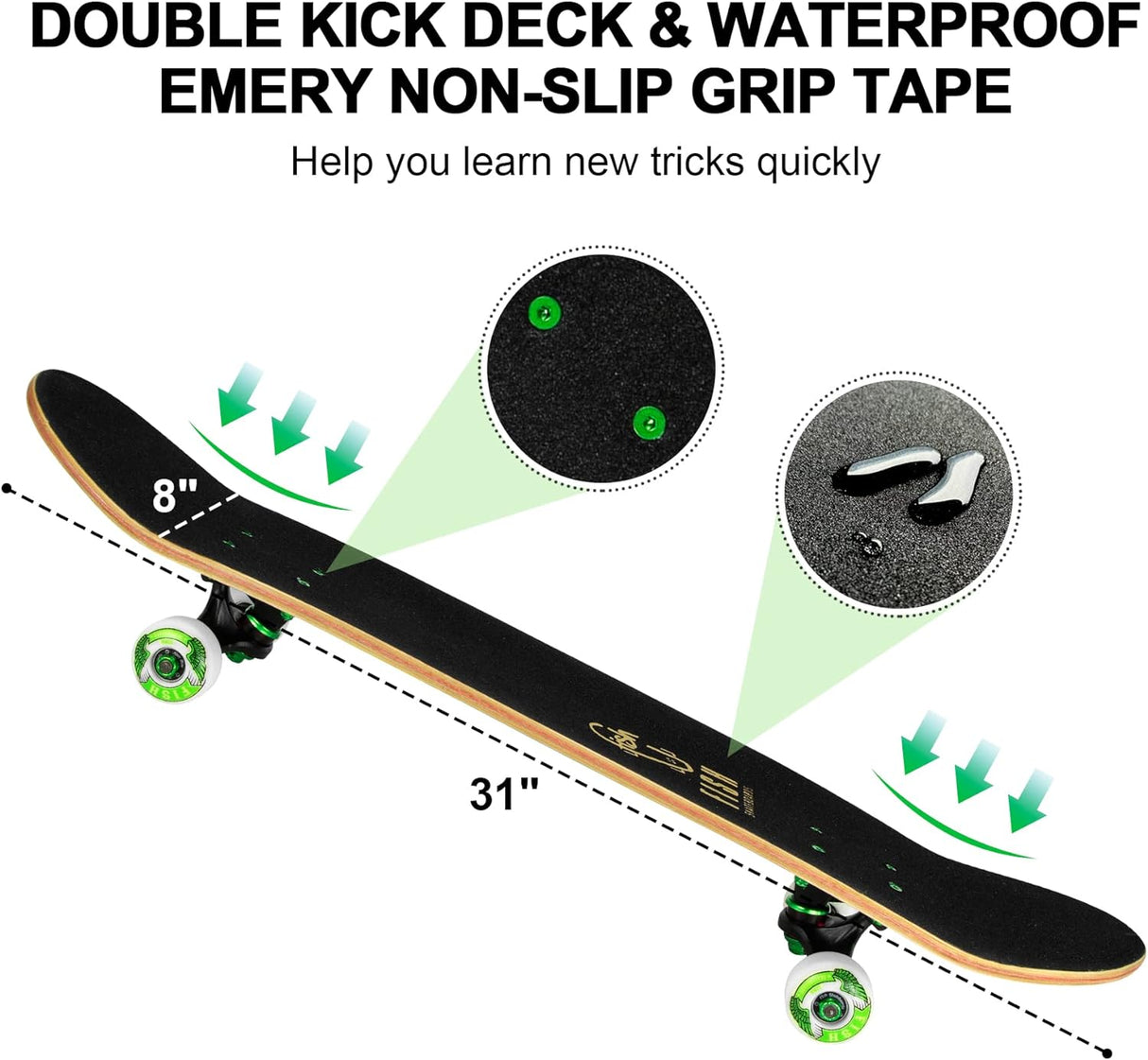 Patineta Doble Kick 31" Maple 8 Capas para Adolescentes y Adultos