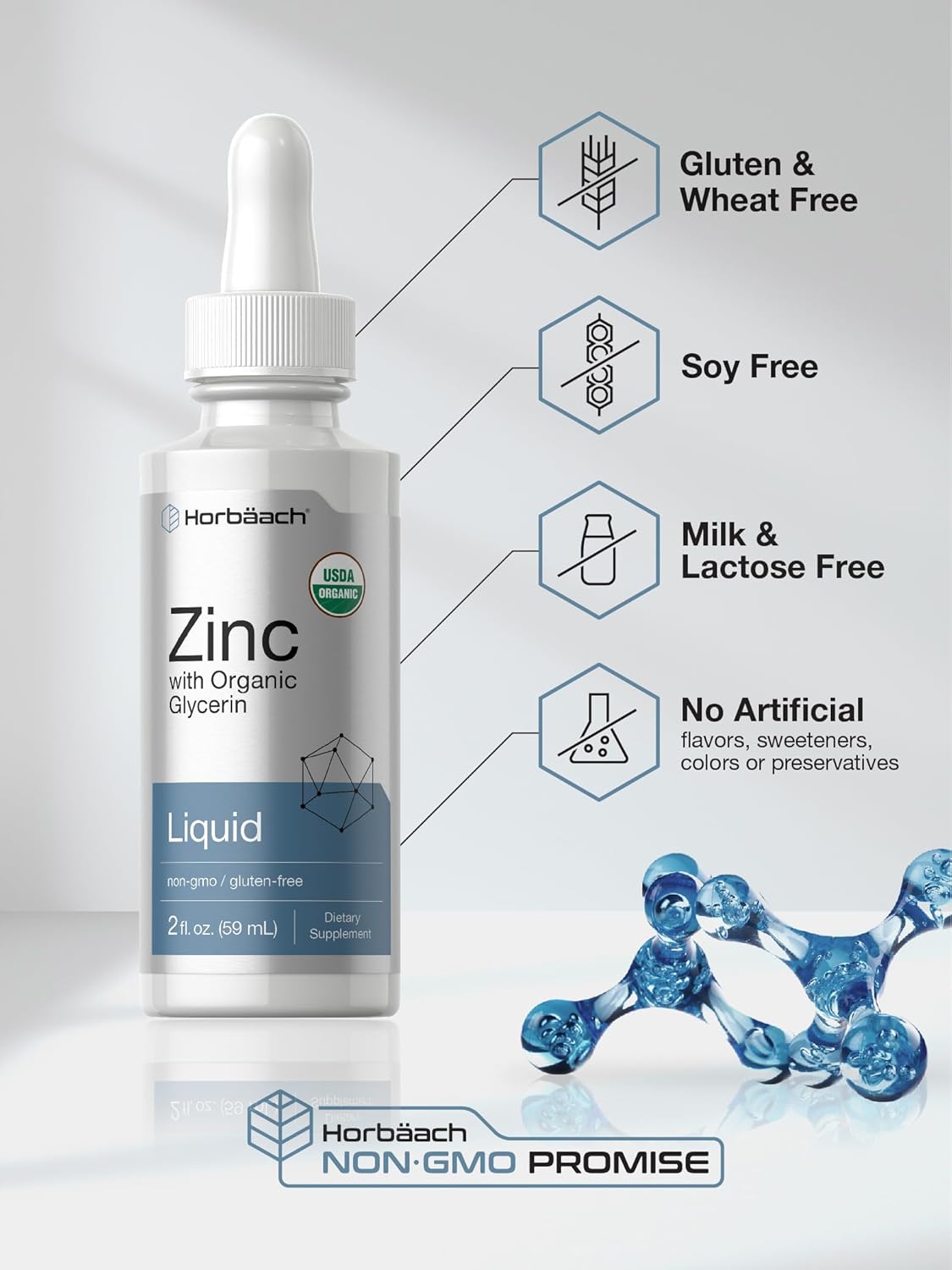 Horbäach Zinc Líquido 2oz con Glicerina Orgánica Vegan