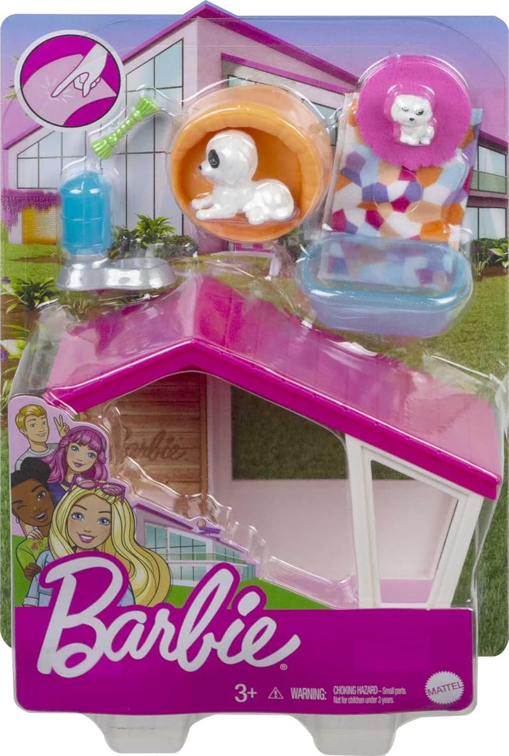 Mini set Barbie con 2 cachorros, casa y accesorios para mascotas