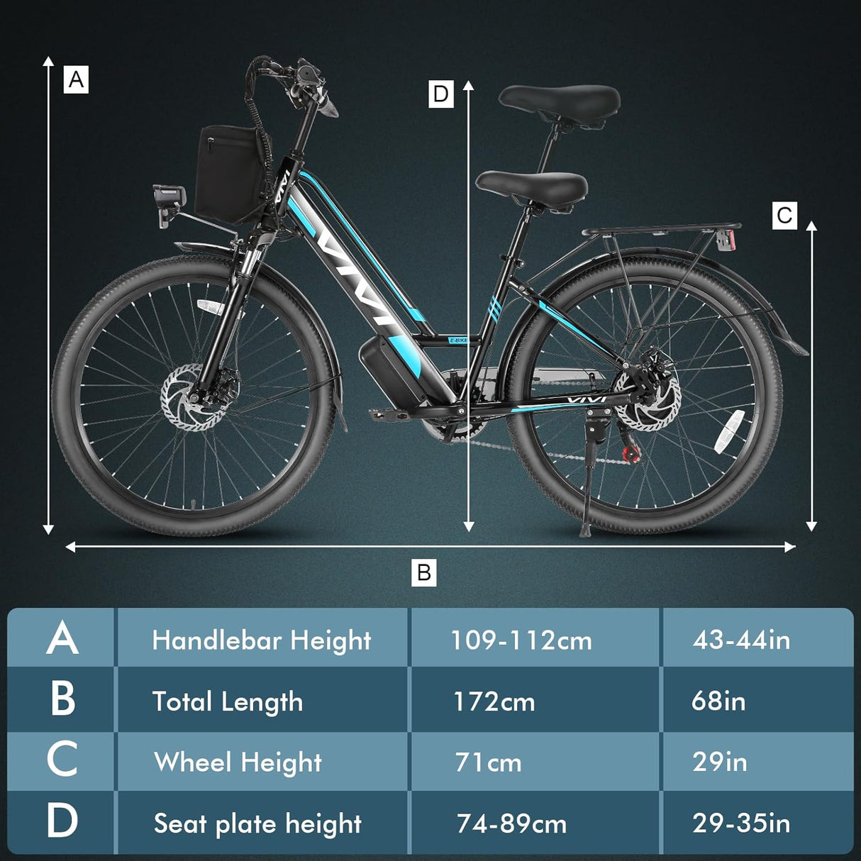 Bicicleta Eléctrica Vivi 750W, 26, Batería 48V, 50 Millas