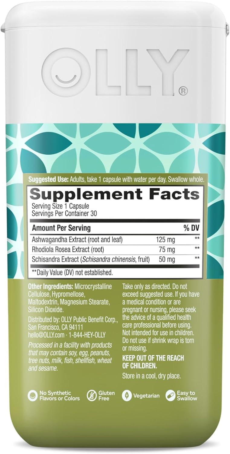 OLLY Adaptógeno Chill, Ashwagandha suplemento de apoyo 30un