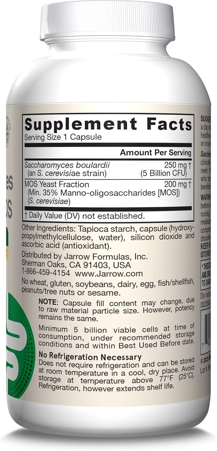 Suplemento de Jarrow Formulas Sacharomyces boulardii y MOS