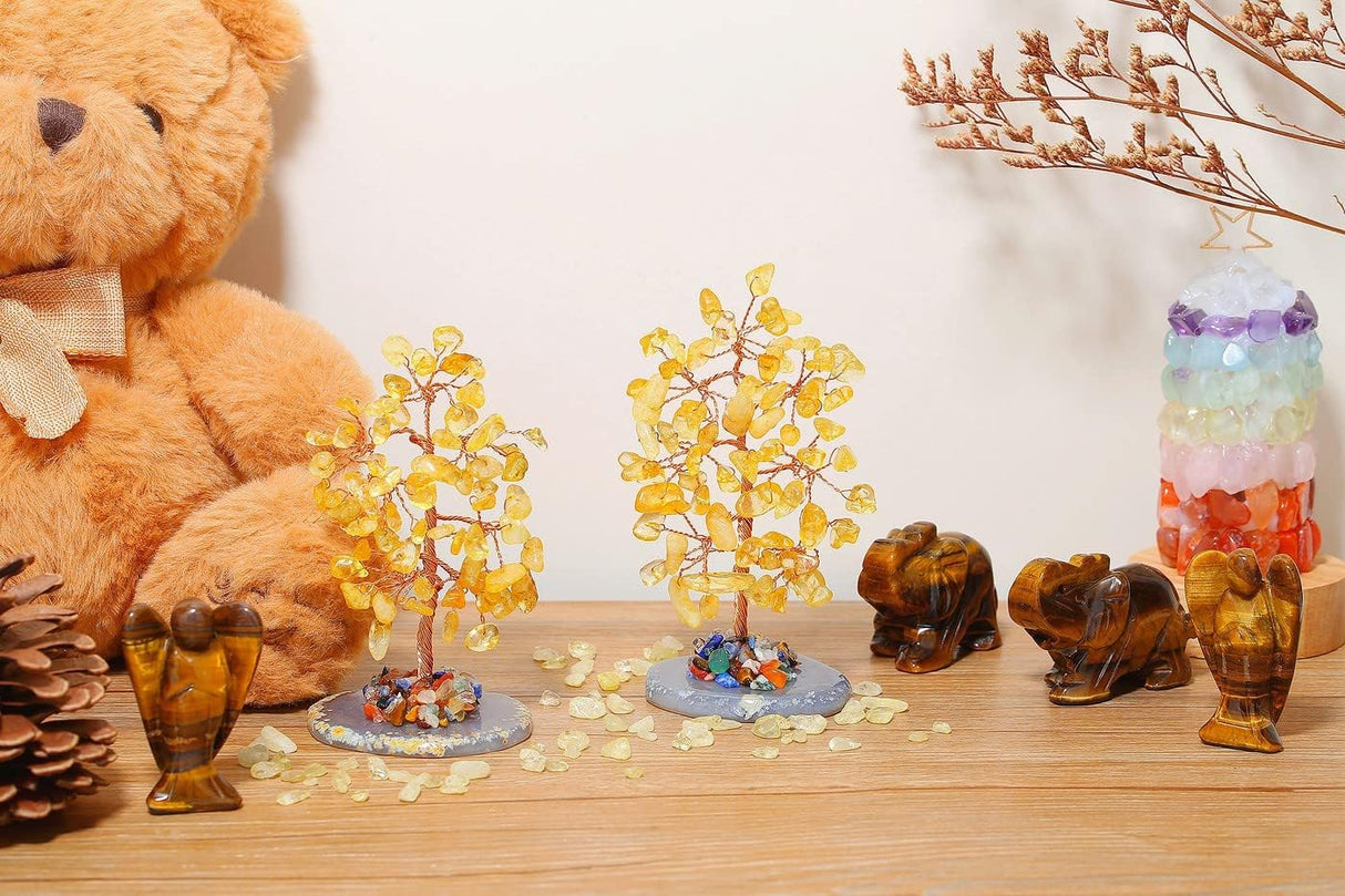Árbol de cristal de citrino amarillo con base de ágata