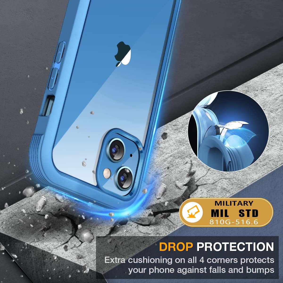 Miracase Funda compatible con iPhone 13 de 6.1 pulgadas, carcasa transparente de cuerpo completo con protector de pantalla de vidrio templado 9H integrado para iPhone 13 (Capri Blu)