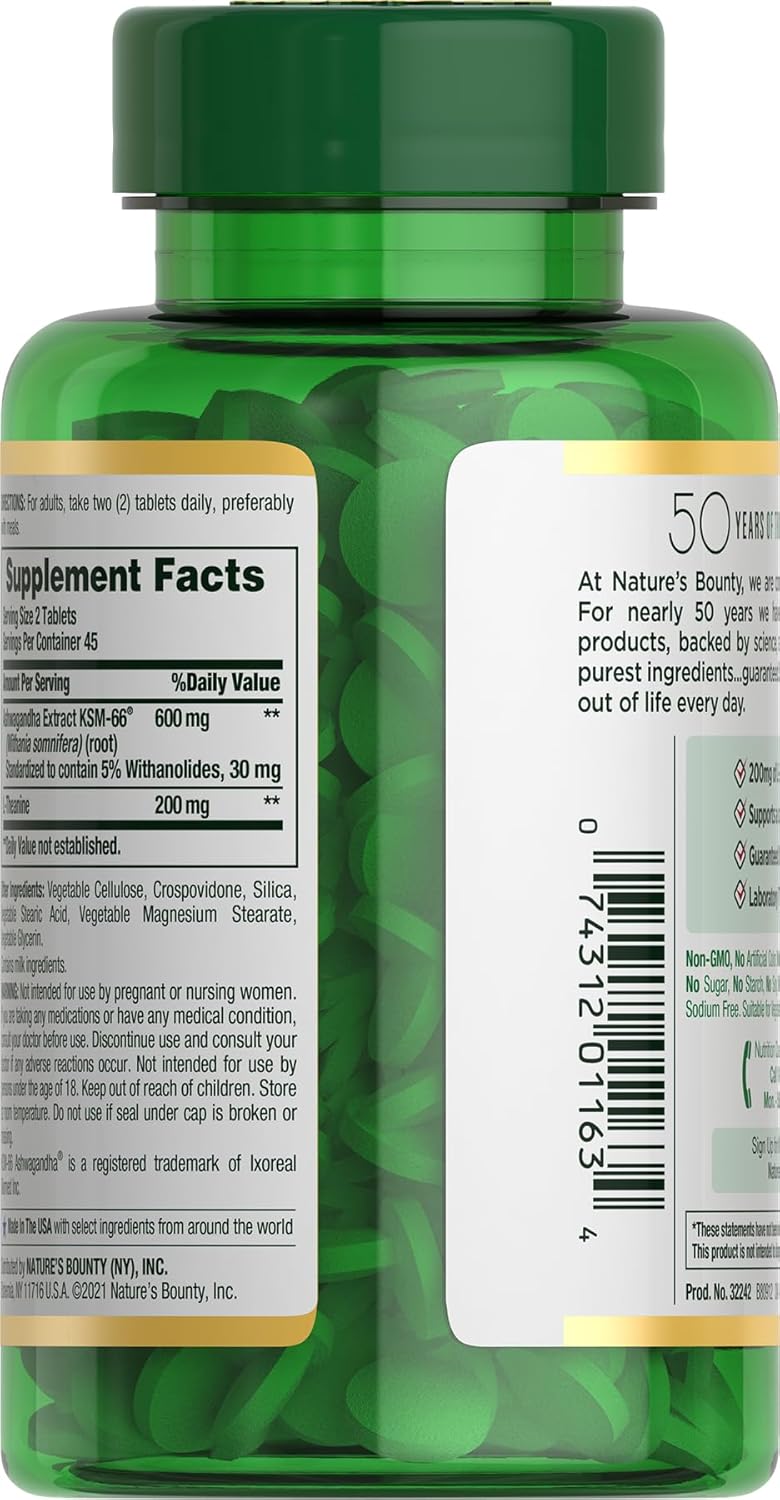 Suplemento de Estrés, Nature's Bounty, Ashwagandha KSM-66, 90 Ct