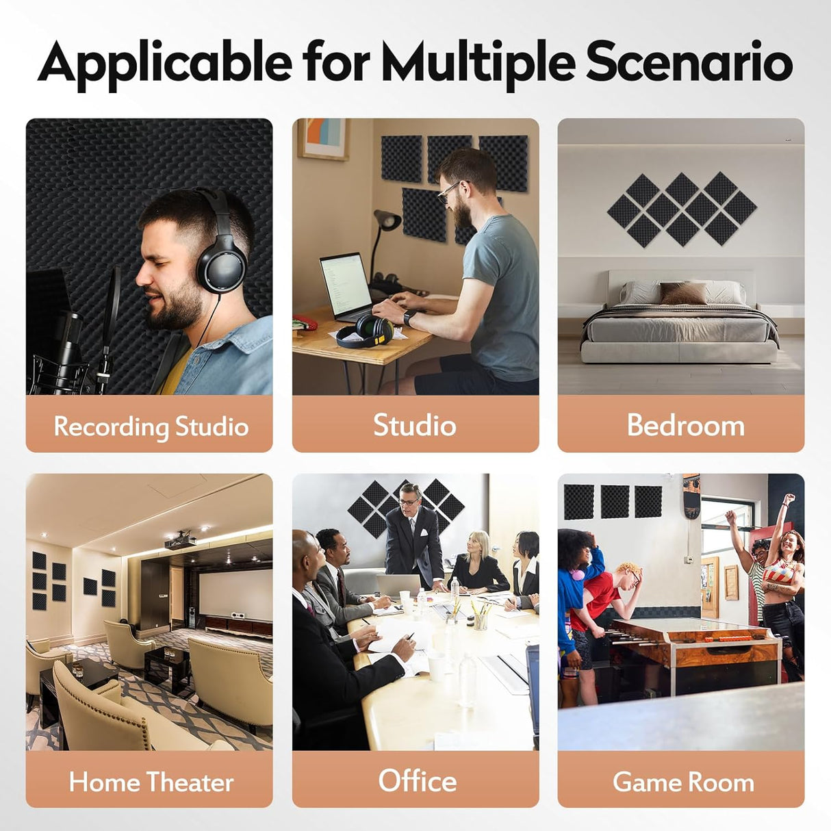 Paneles Acústicos 24 Pack, Espuma Absorbente 12x12x1.2 Pulgadas