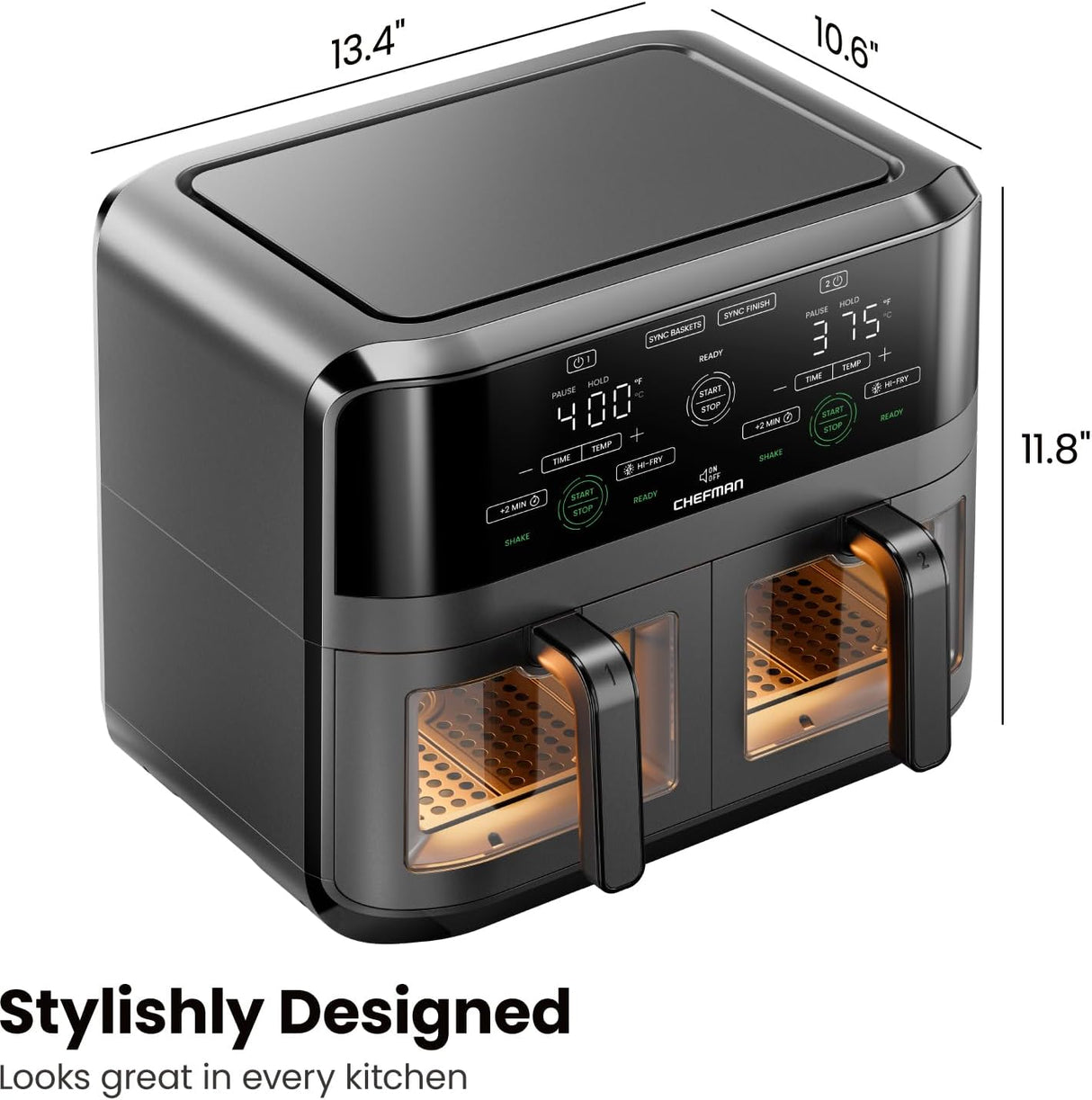 Freidora de aire de 6qt, CHEFMAN, 2 cestos, digital, doble