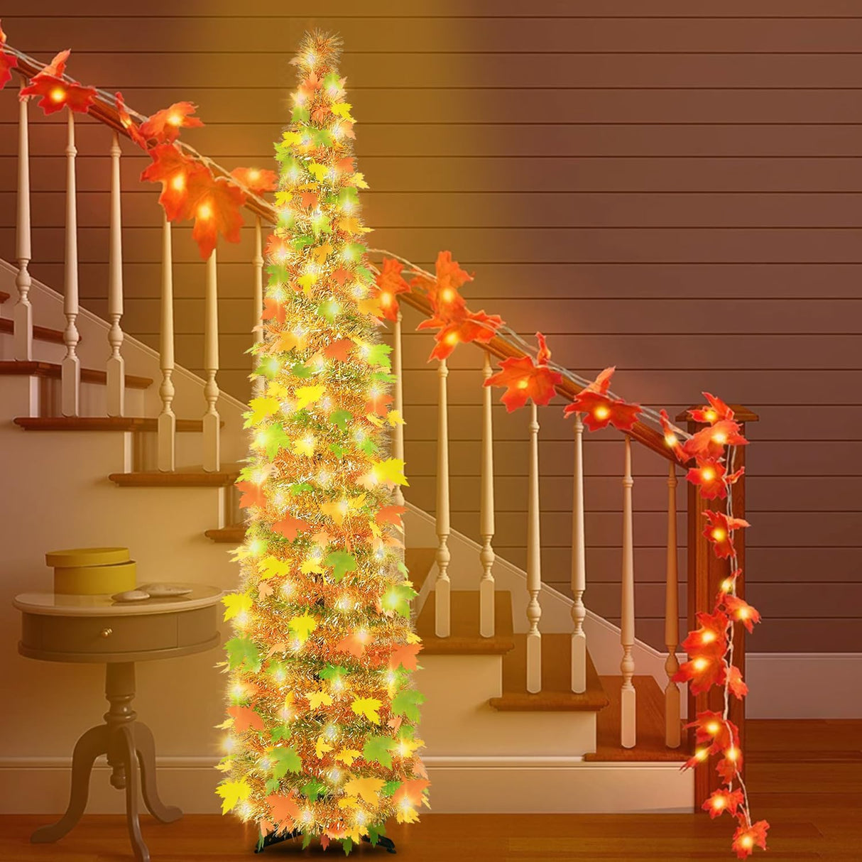 Árbol de Otoño 5FT - Tinsel con 60 Luces LED, Plegable, Modelo: 123