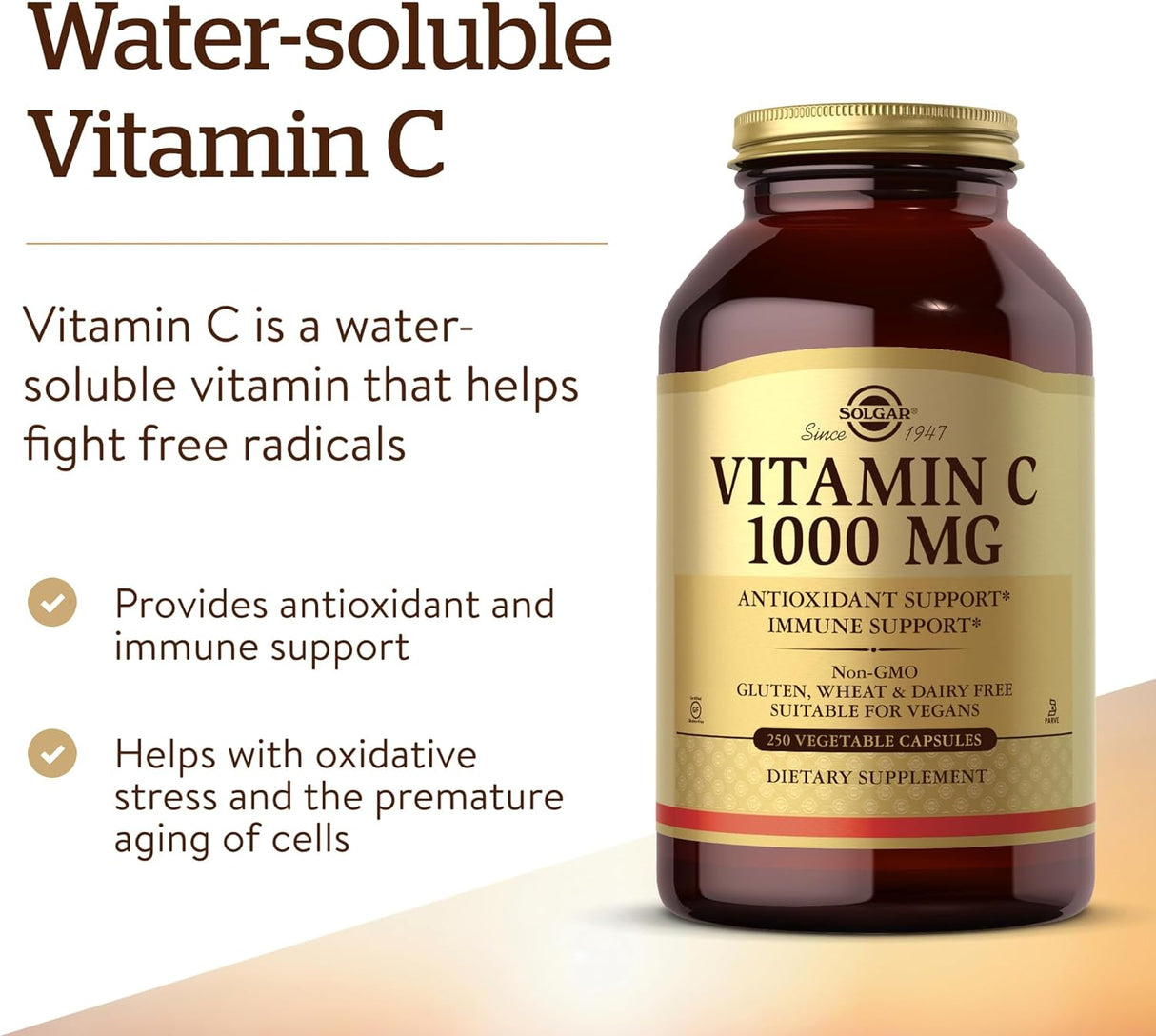 Solgar Vitamina C 1000 mg, 250 Cápsulas Vegetales, Antioxidante