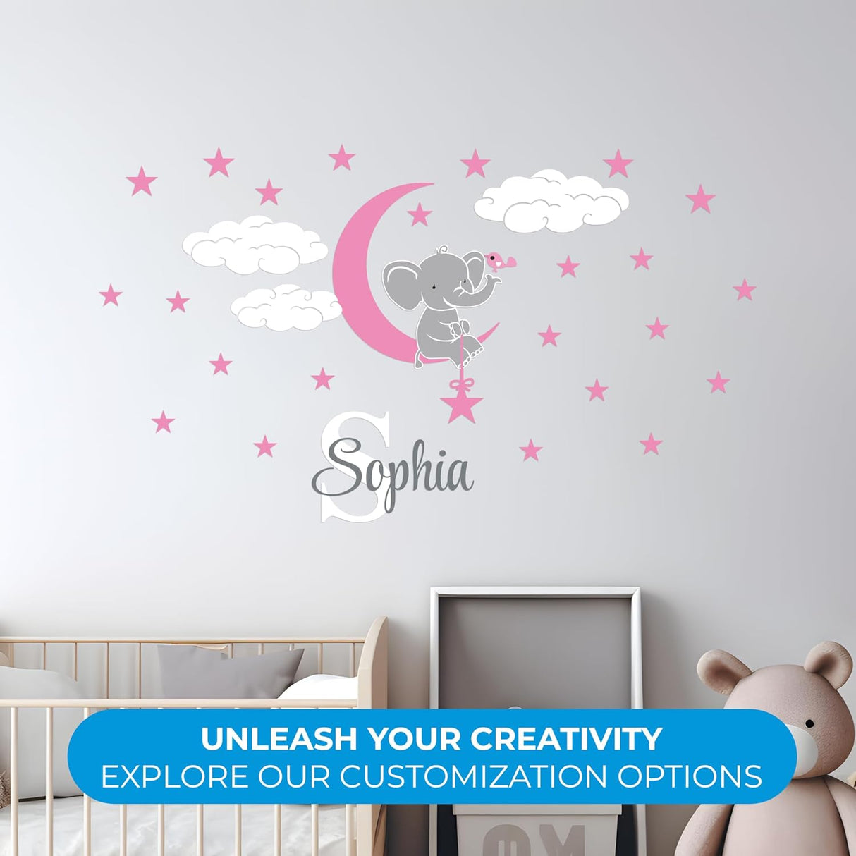 Decoración de Pared Elefante, Ideal para Bebés, Modelo 34x18