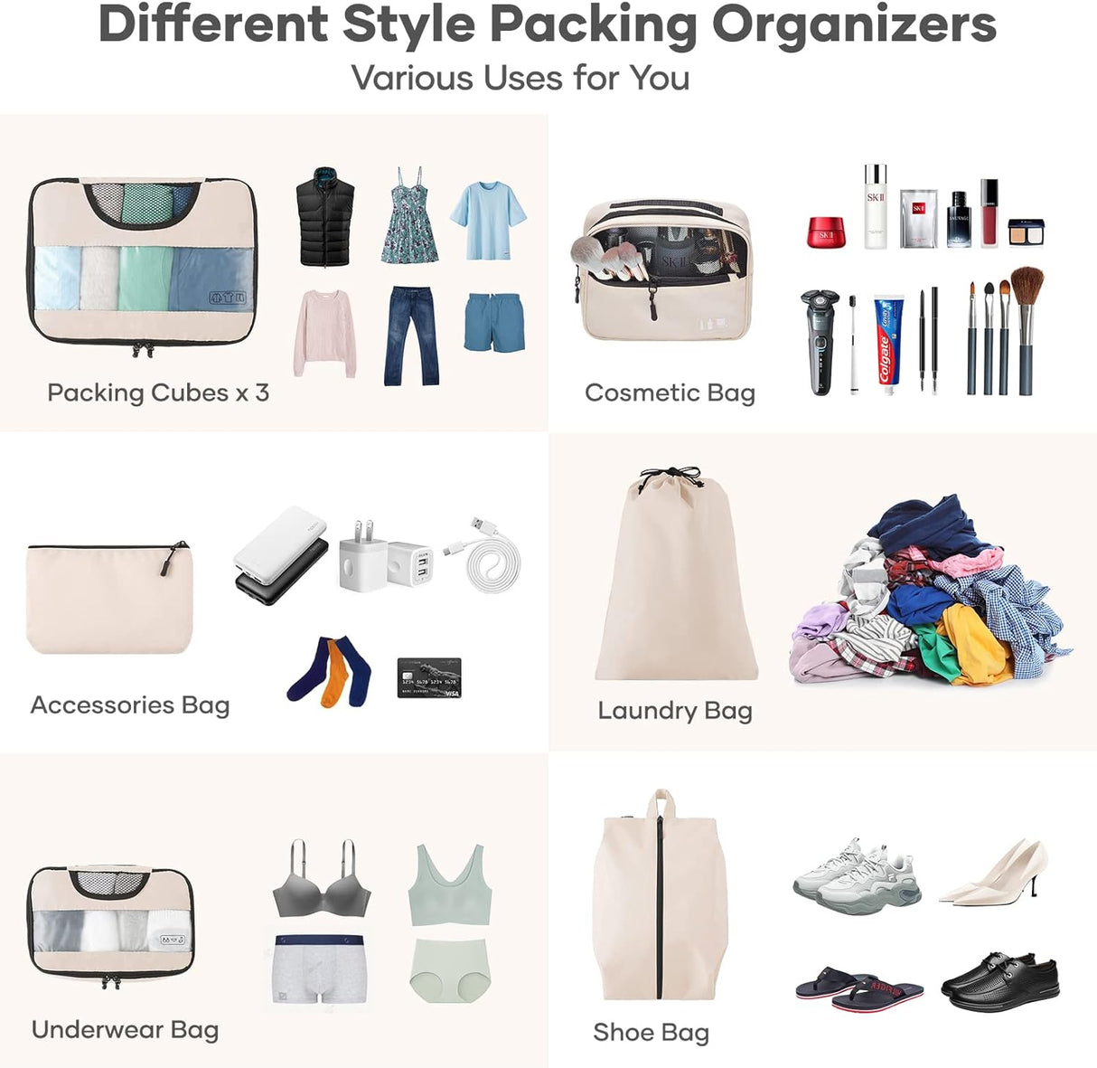 Juego de 8 cubos de embalaje para maletas