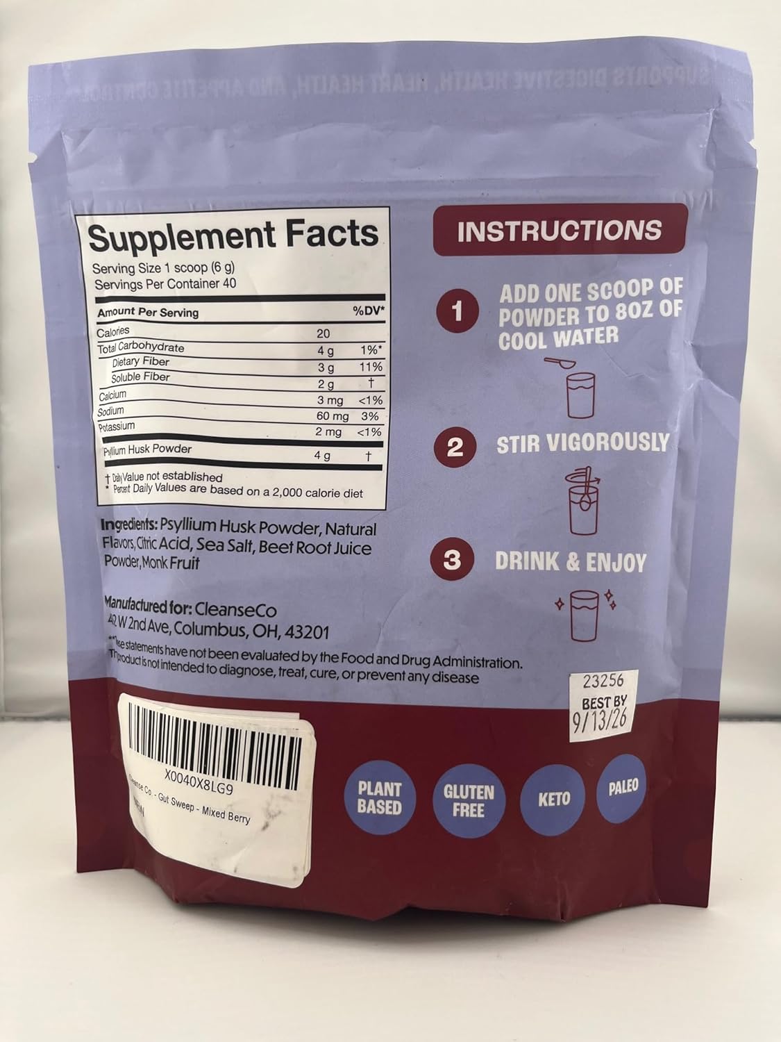 Suplemento Digestivo Gut Sweep - Fibra Psyllium, 40 Porciones