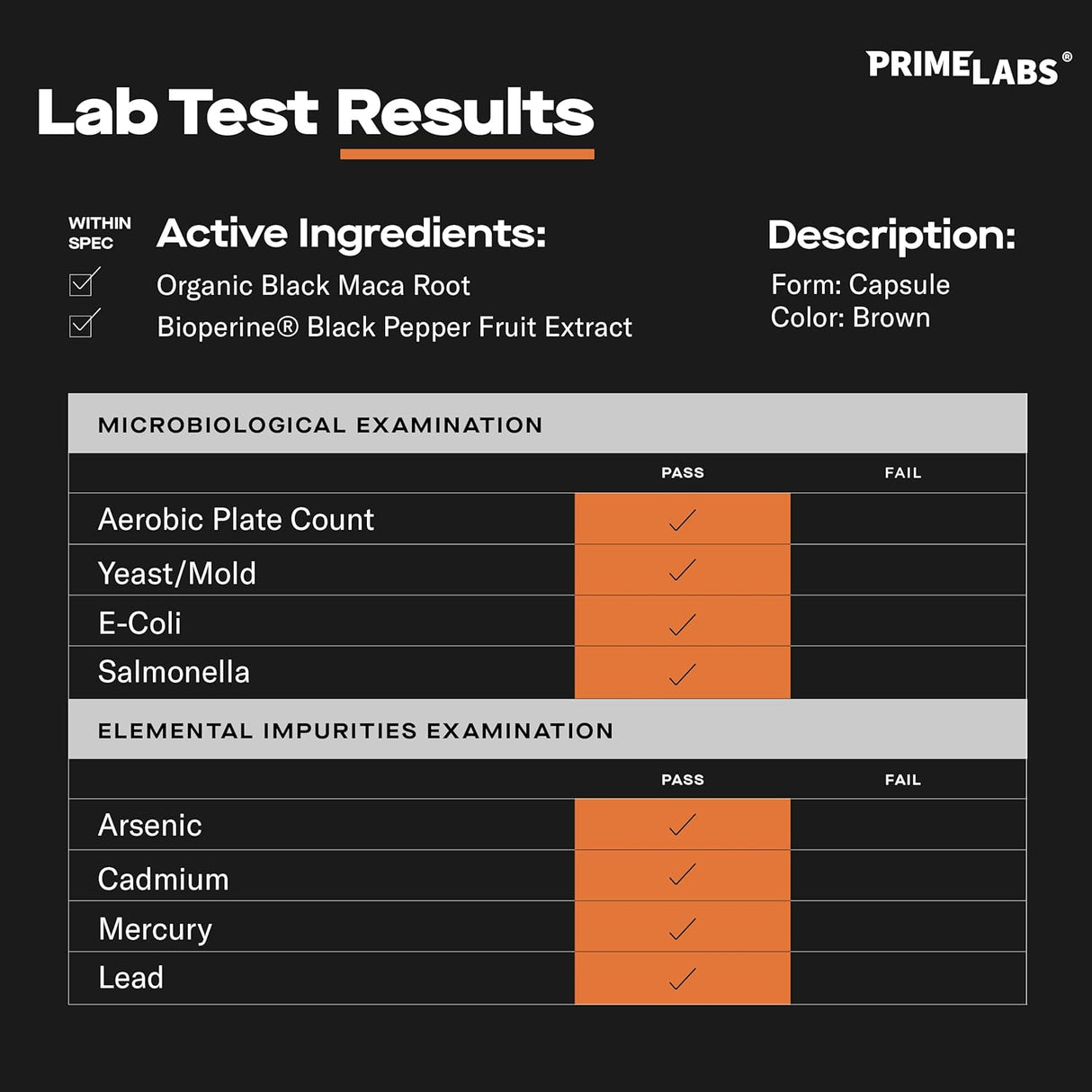 Prime Labs Cápsulas de Maca Negra Orgánica 1200mg, Energía y Vitalidad, 60u