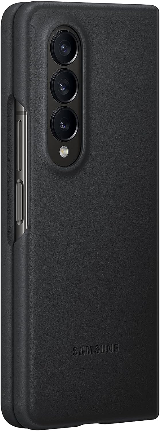 SAMSUNG Funda de cuero para Galaxy Z Fold4, protectora, de primera calidad, elegante funda para teléfono con protección frontal y trasera, superficie suave, versión estadounidense, color negro