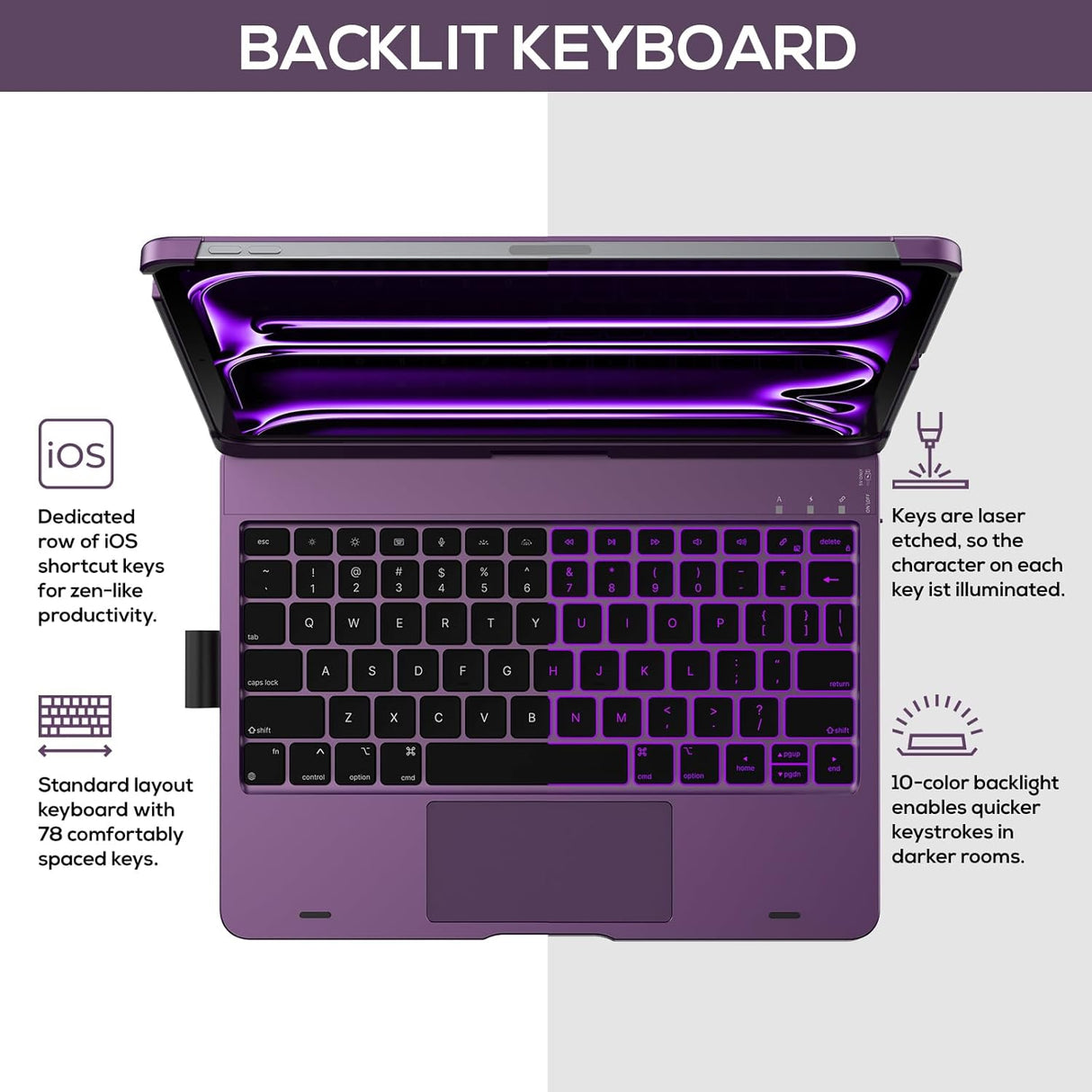 Funda Teclado Touch para iPad Pro 11, 360° Rotatable, M4