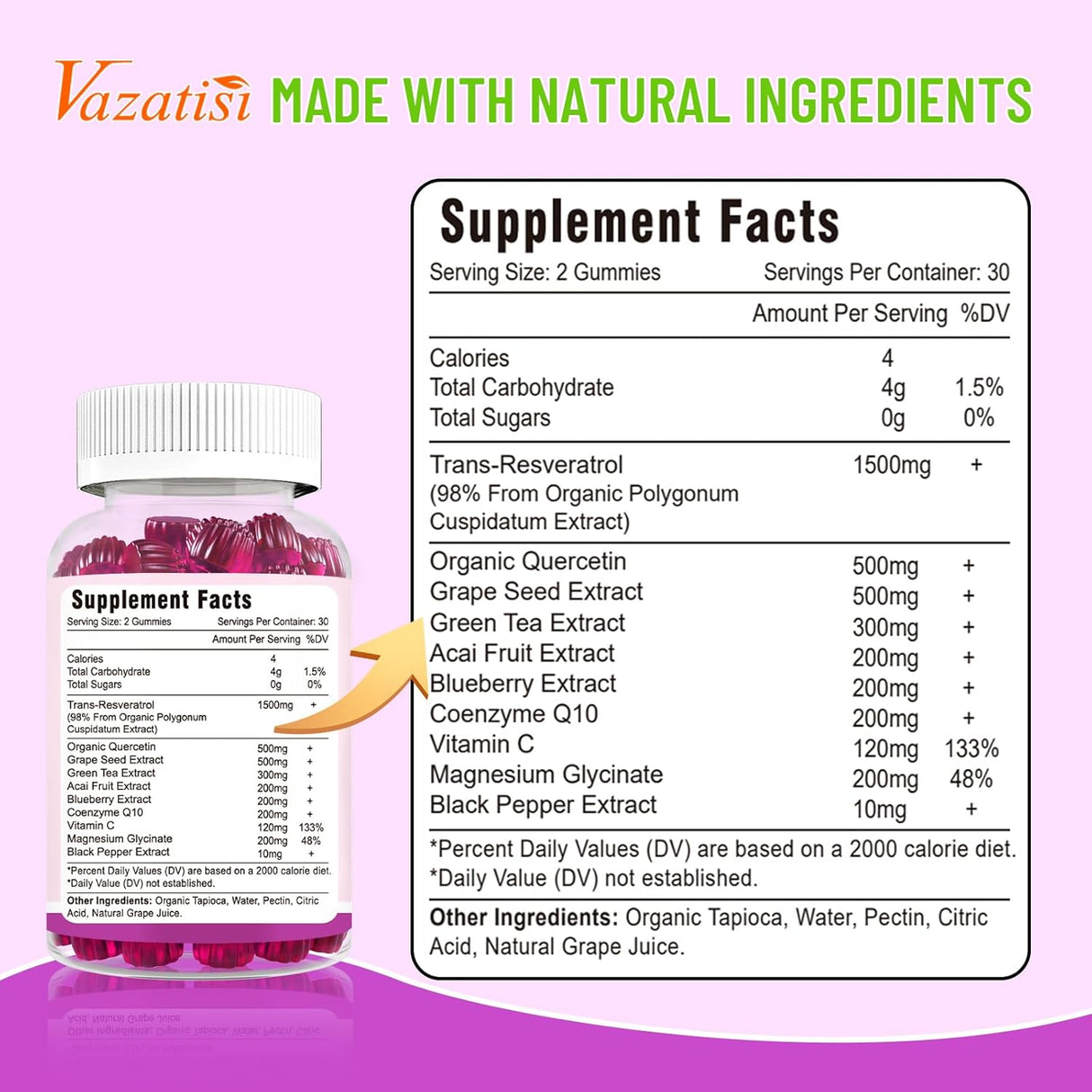 Suplemento Gomitas de resveratrol de alta pureza 120 gomitas