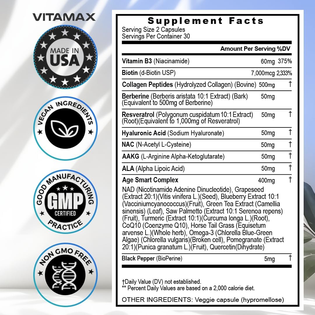 Suplemento Resveratrol NAD+ Berberina ácido hialurónico