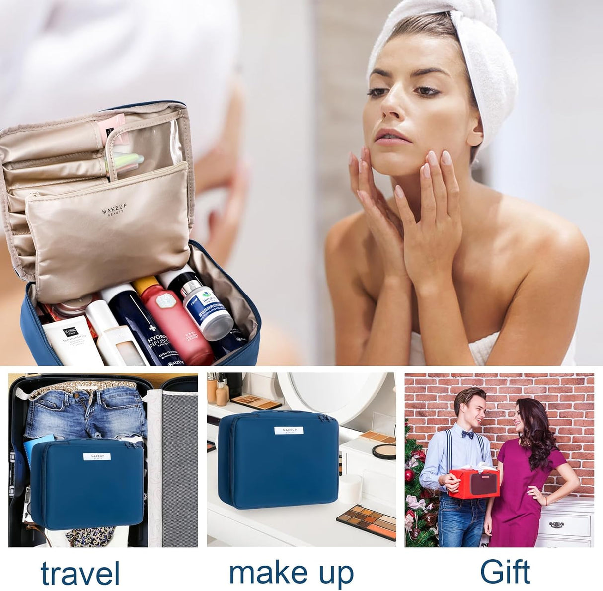 porta maquillajes color azul marino Queboom