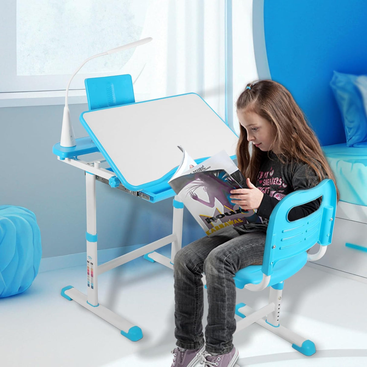 Escritorio y Silla Ajustables para Niños con Luz LED y Cajón