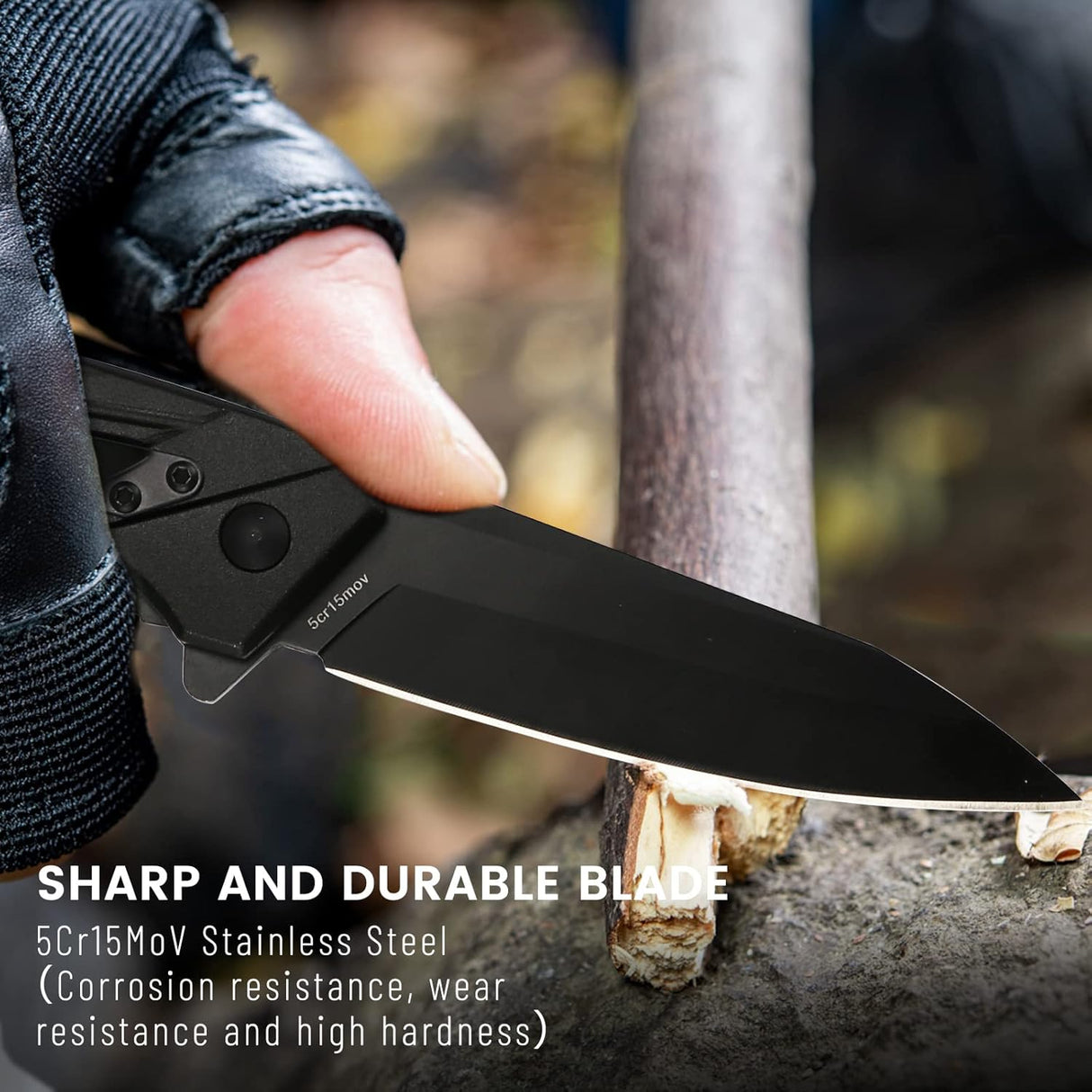 Cuchillo plegable con resorte asistido de correa