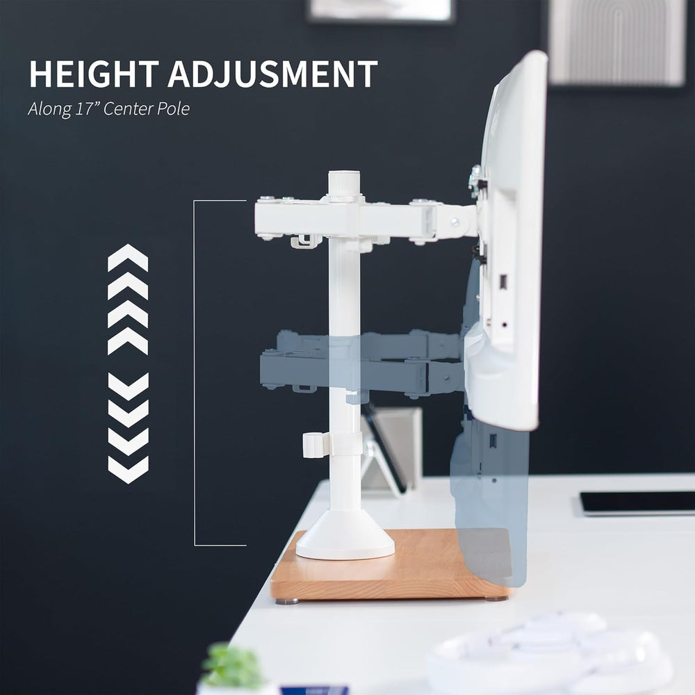 Soporte Doble de Monitor VIVO, Base de Madera, STAND-V002FD-W