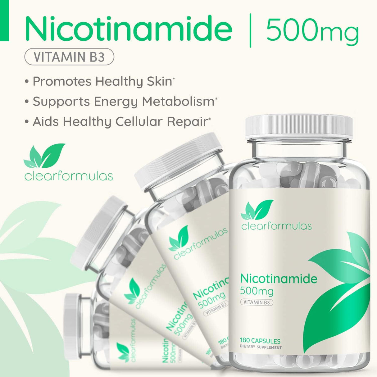 Suplemento Nicotinamida NAD Booster 500mg 180cáp Vitamina B3