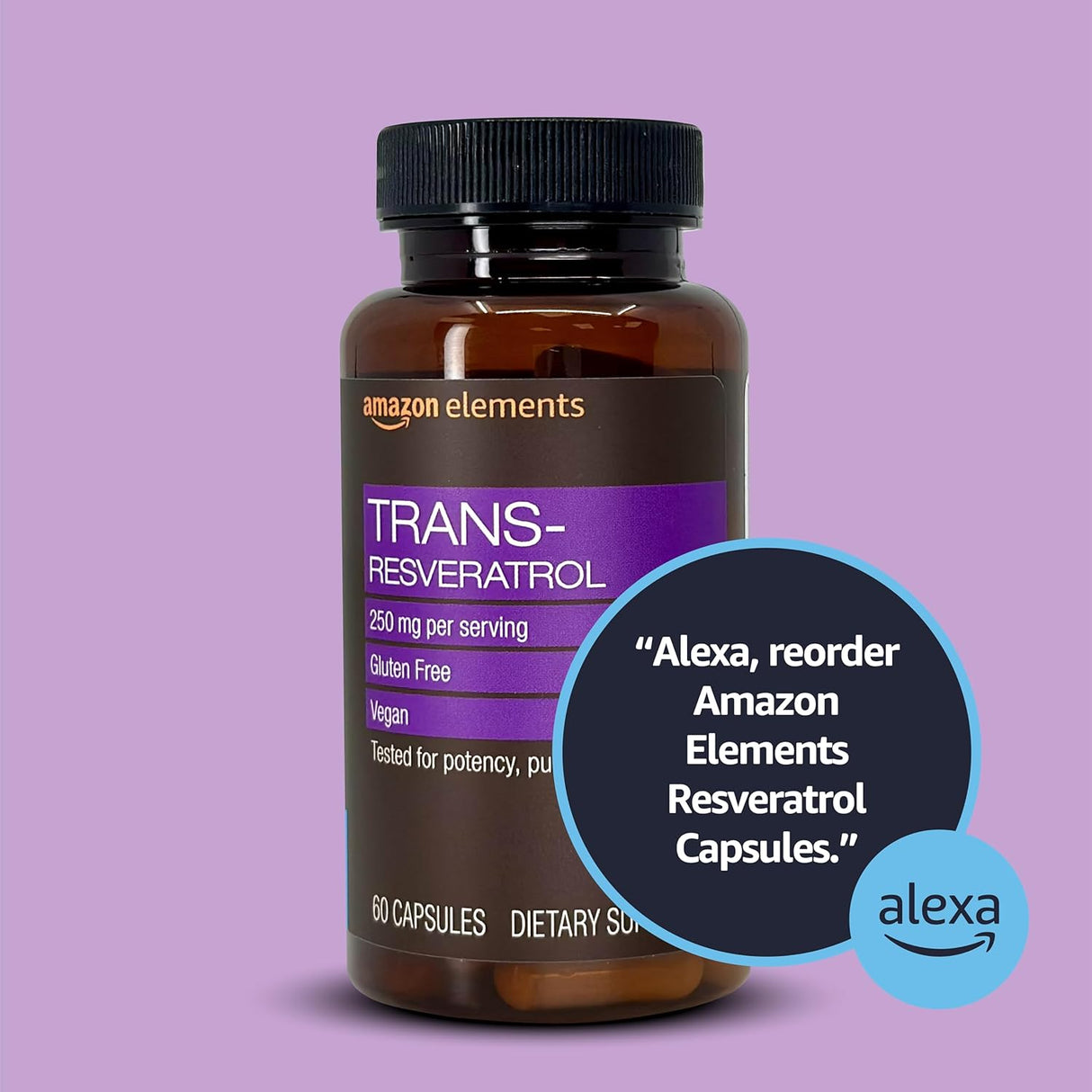 Trans-Resveratrol 250 mg, Amazon Elements, 60 Cápsulas Vegan