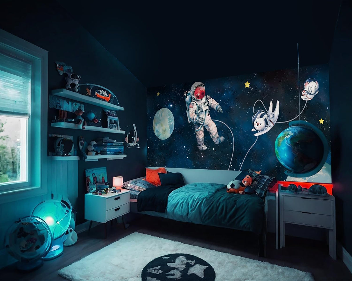 Mural infantil FWIEXA cohete conejo espacio 141x96 (no pegajoso)