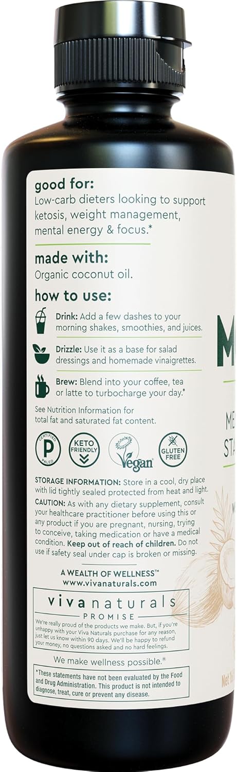 Aceite MCT Orgánico 16 oz - Viva Naturals, Energía y Keto