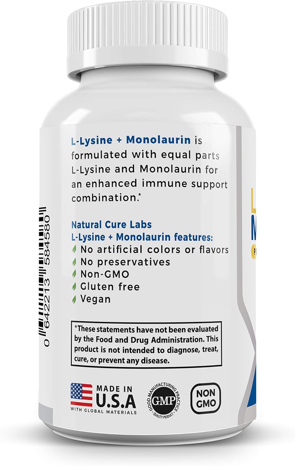 L-Lisina y Monolaurina 600mg 100 Cápsulas 1:1 Ratio